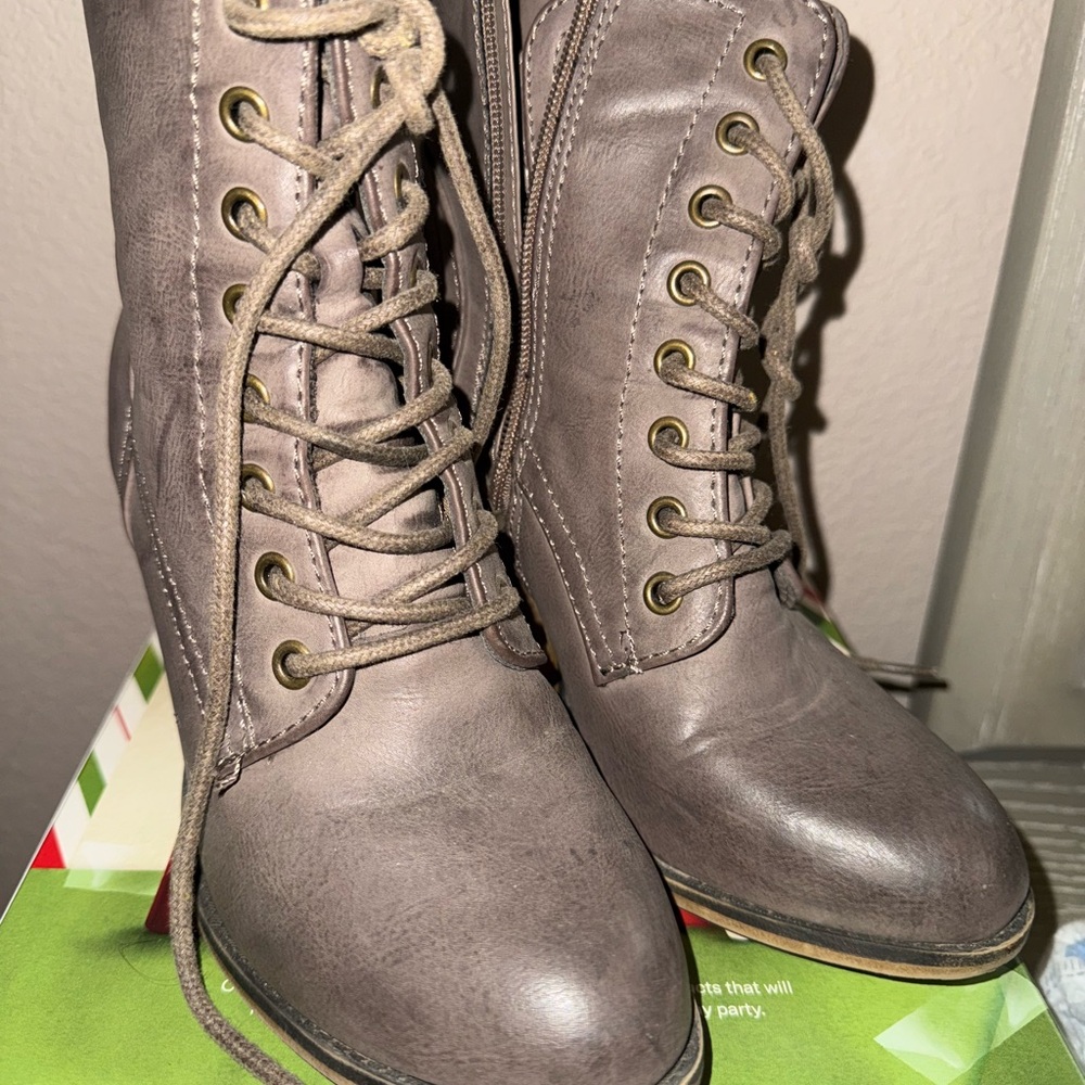 Charlotte Russe Taupe Lace-Up Boots for Women